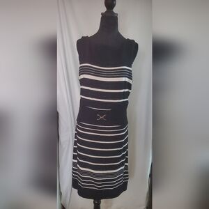 White House Black Market Black and White Striped Midi Dress